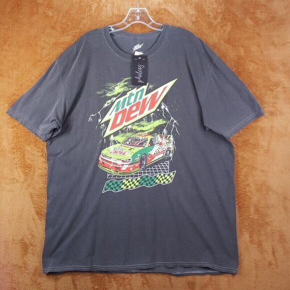 PHILCOS Mens Shirt XL Washed Out Gray Pullover Crew Mountain Dew Race Car Tee - Picture 1 of 7